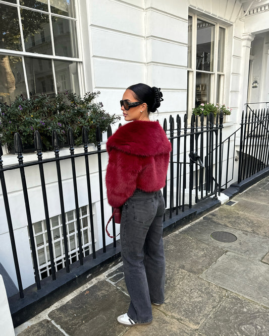 Red Wine Faux Fur Cropped Jacket